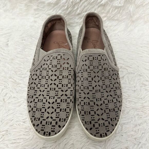 JOIE Huxley Laser Cut Slip-On Comfy Sneakers in Gray Suede Upper size 8 - Picture 2 of 6